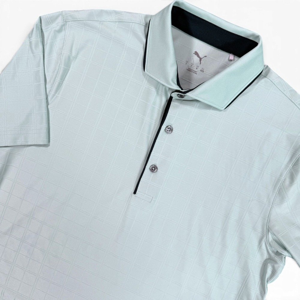 PUMA Jacquard Check Golf Polo Shirt Mens S Blue Performance Activewear Sporty